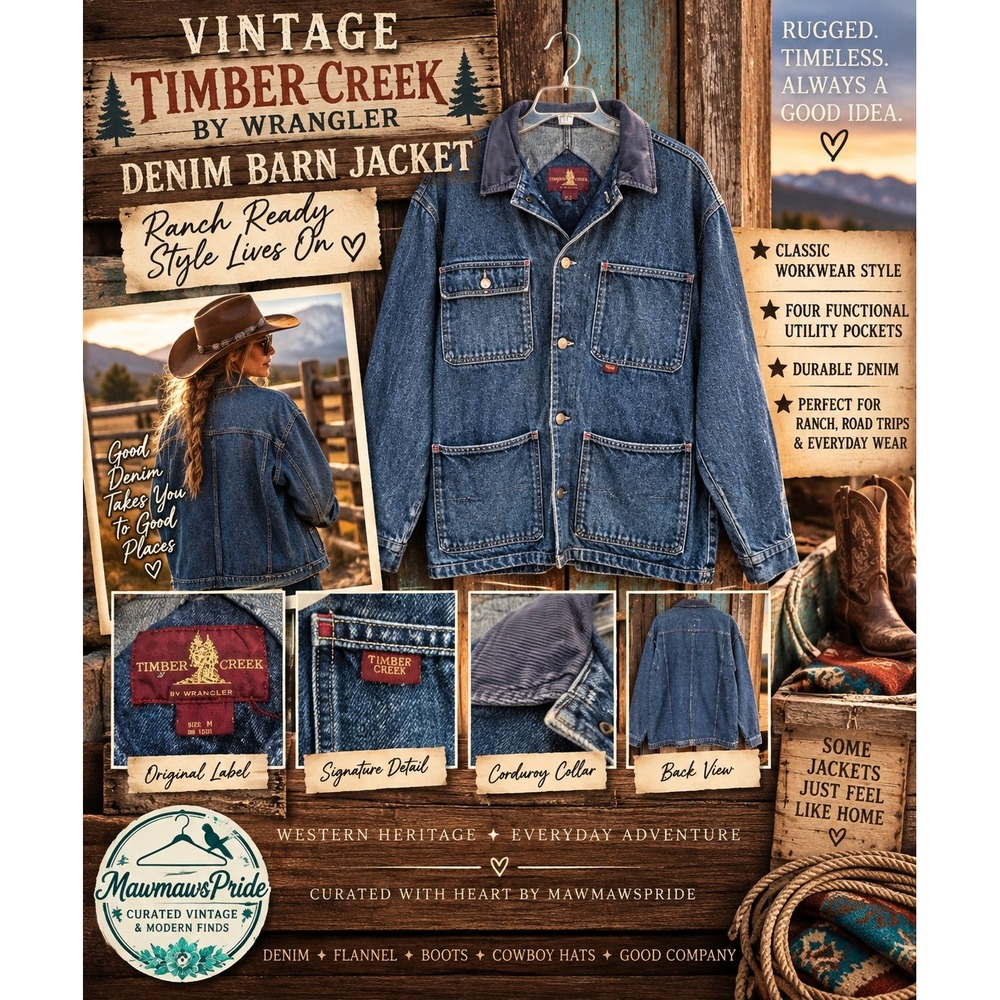 Vintage Timber Creek by Wrangler Denim Barn Jacket Utility Chore Coat Medium Lg